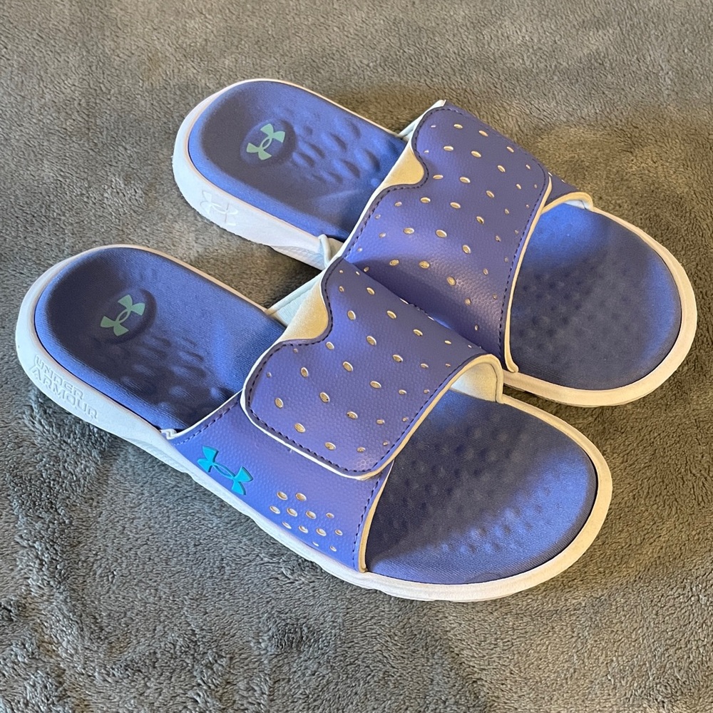 Under Armour Lavender and White Slide Sandals